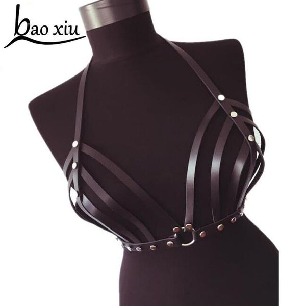 

new vintage punk harajuku nightclub garters faux leather body bondage cage sculpting harness women gothic belt straps suspenders, Black;brown