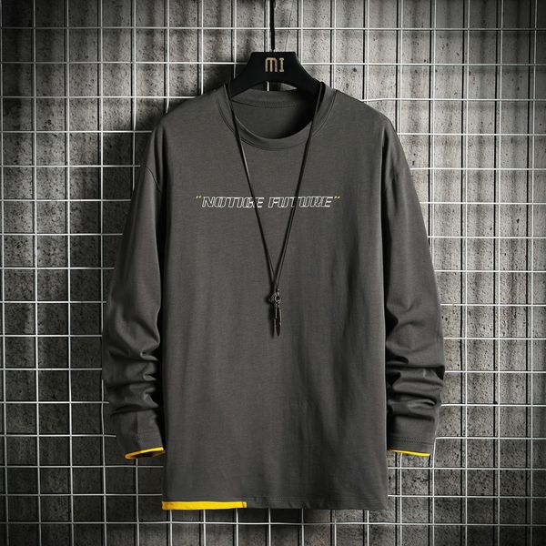 

2021 new autumn spring fashion oversize male tshirt parts long sleeve the neck t-shirt for man t 6v8x, White;black