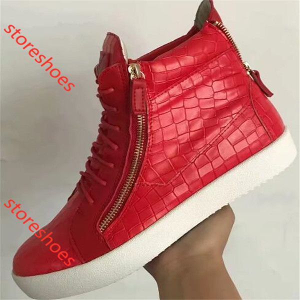 

new zip italy designer shoes genuine leather casual shoes golden zipper men and women high sneakers trainers, Black;red