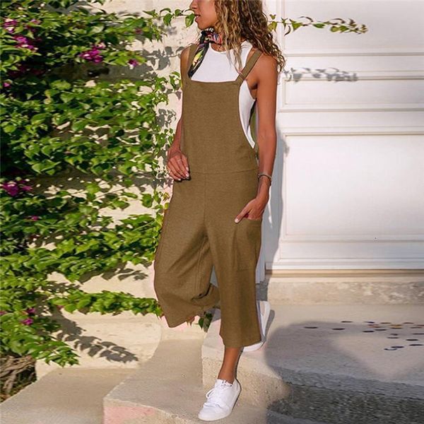 

2019 new brand women casual loose cotton linen solid pockets jumpsuit overalls wide leg cropped pants macacao feminino romper, Black;white