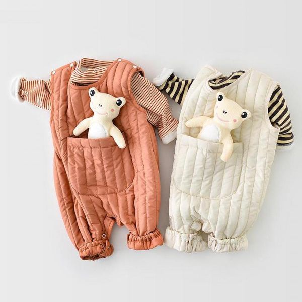 

newborn infant baby jumpsuit boys and girls thick warm romper sleeveless jumpsuit winter keep warm clothes cartoon doll 201029, Blue