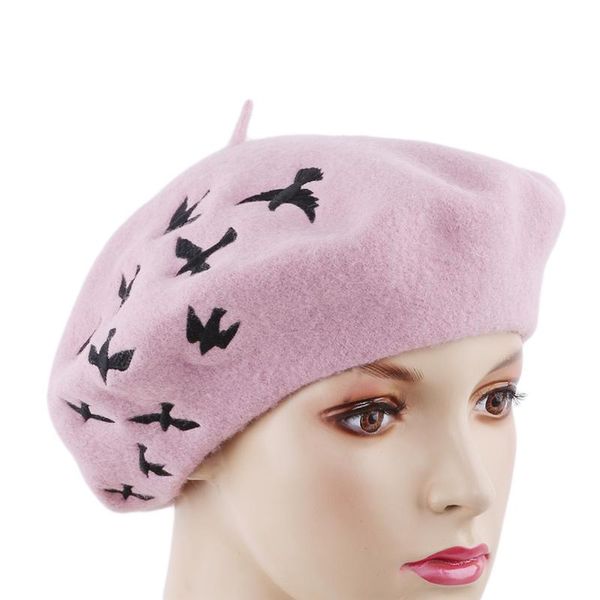 

2021 autumn winter new fashion wool berets for women animals pattern female berets stewardess hats 4 colors, Blue;gray