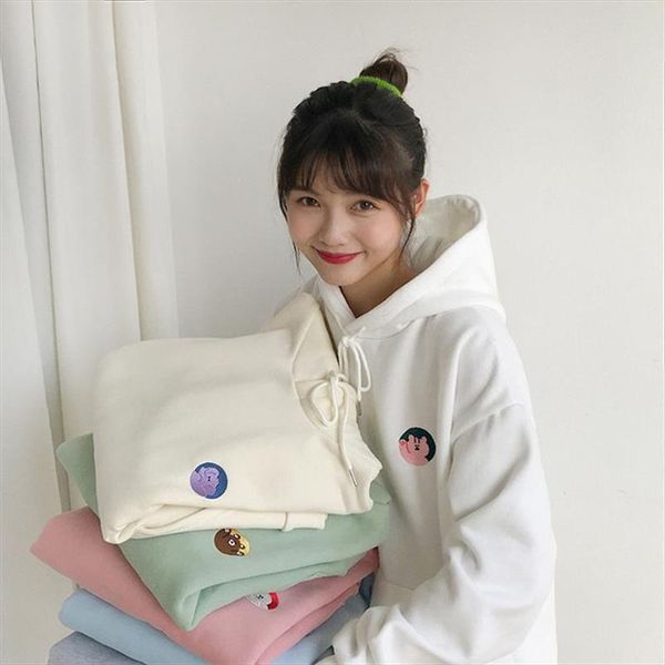 

womens sweatshirts japanese harajuku ulzzang casual cartoon embroidery sweatshirt female korean kawaii cute clothing for women, Black