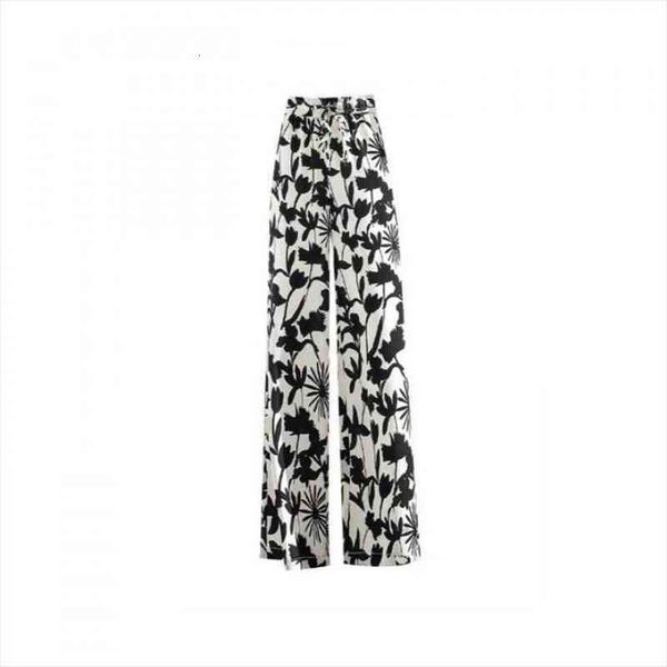 

plus size 4xl chiffon straight printing wide leg pants women summer loose drape black white casual pants women trousers