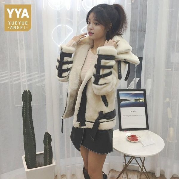 

2020 new designer fashion runway coat real sheep fur shearling jackets women autumn winter warm ladies harajuku leather overcoat1, Black