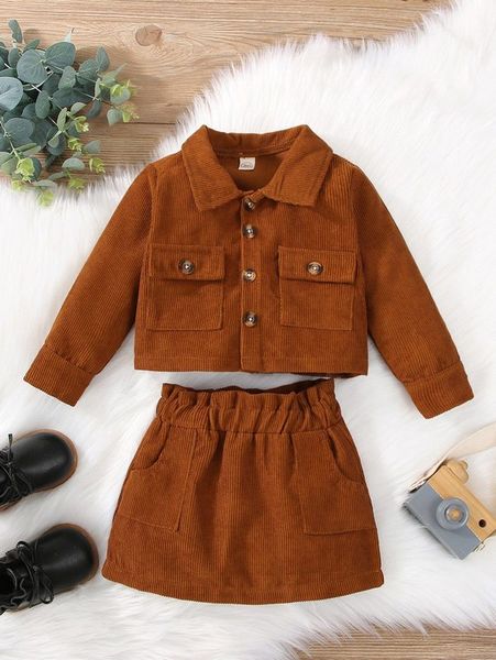 

baby flap pocket corduroy jacket & paperbag waist skirt she, White
