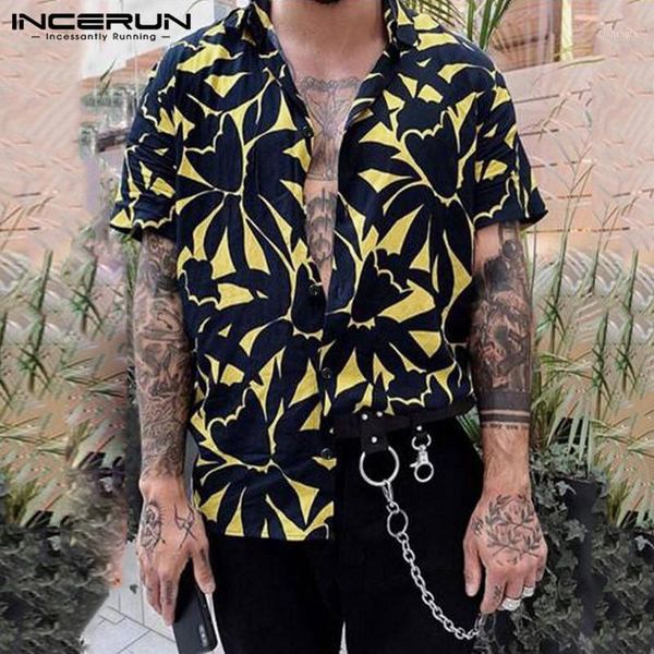

incerun summer men hawaiian shirt printed short sleeve 2020 lapel casual blouse breathable beach shirts camisa streetwear s-3xl1, White;black