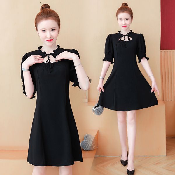

plus size xl-5xl dressed in fat black short blouses thin casual women wear dresses kwgo, Black;gray