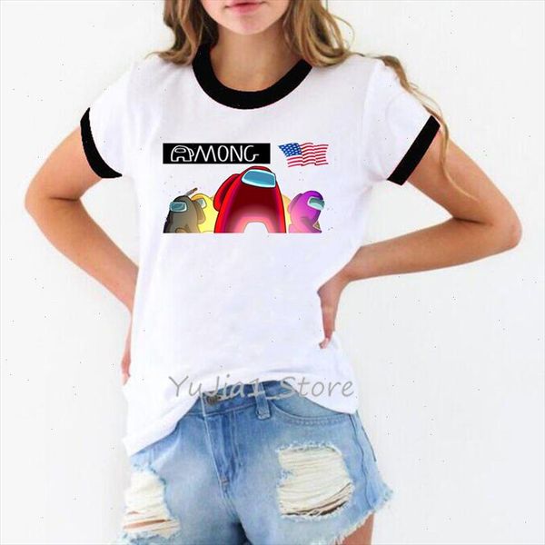 

funny among us tshirts women summer tee shirt femme kawaii clothes video game t shirt female t female, White