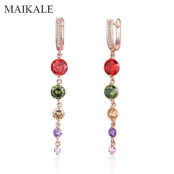 

maikale romantic multicolor zirconia tassel long earrings rose gold cz beads dangle drop earrings for women jewelry gifts, Silver