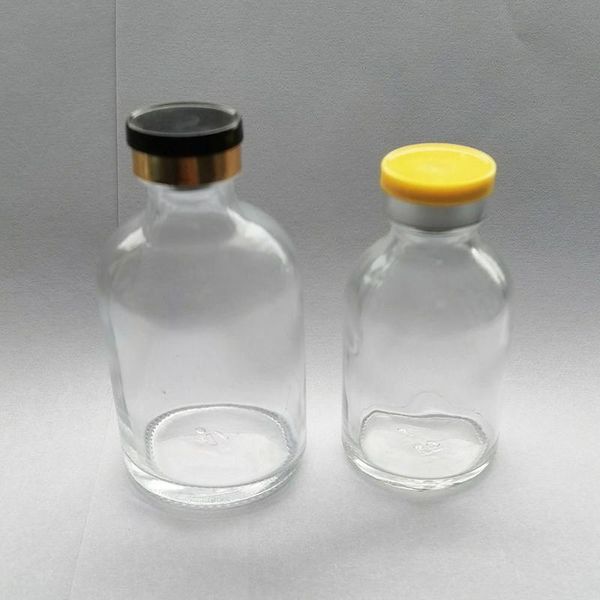 

empty 100ml 50ml 30ml transparent injection glass vial with plastic aluminium cap 1oz clear liquid glass containers