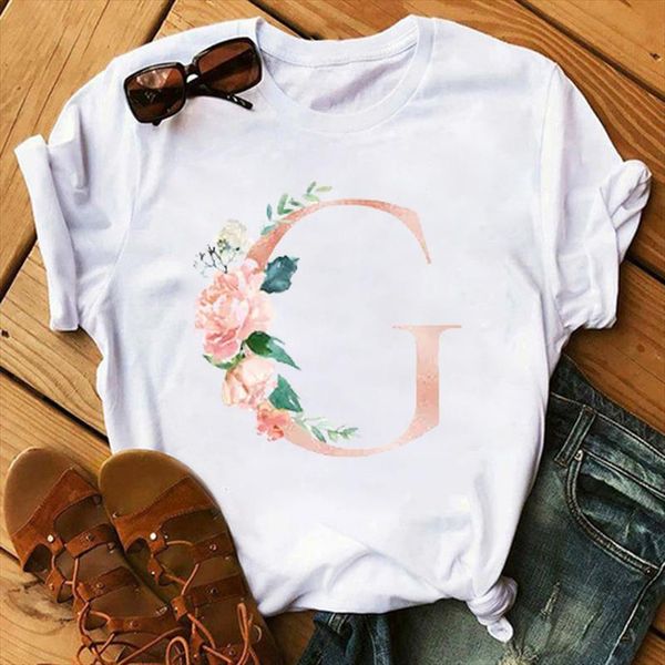 

pink 26 english alphabet printed white shirt summer new fashion women tshirt 90s young girls ladies casual cotton tee