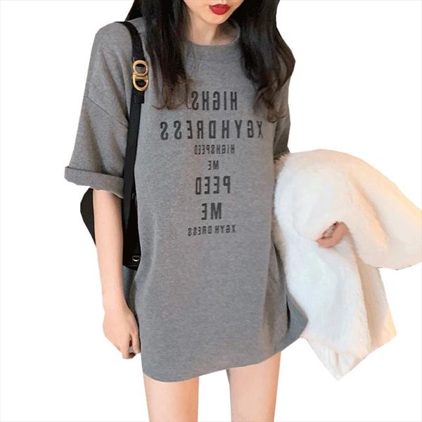 

once summer autumn round neck long 1 2 sleeved dress grey and white letter dresses casual elegant loose causal mini dress plus, Black;gray