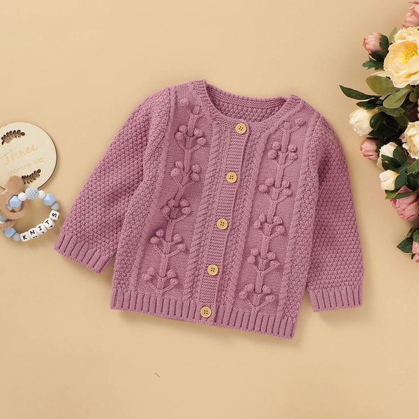 

0-24m baby girls winter sweater coat knit flowers print long sleeve single breasted warm outfits, Blue;gray