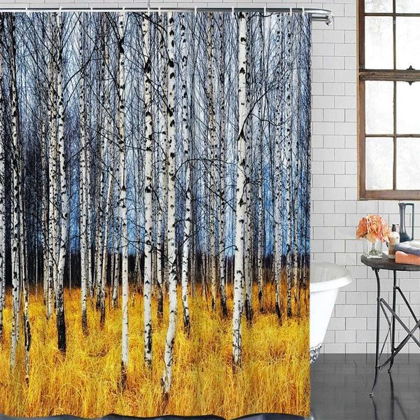 

eco-friendly shower curtain yellow forest birch printed shower curtain bathroom decor waterproof fabric bath1