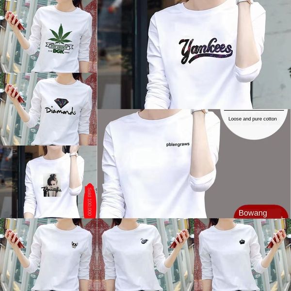 

vzsp5 2019 t-twhite t-shirtnew круглого рукав белой футболки женской длинной шея простого чистый хлопок свободные вскользь напечатанные осен, White