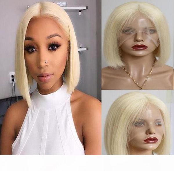 

celebrity wigs bob cut lace front wigs silky straight #613 blonde color 10a grade brazilian virgin human hair full lace wigs ing, Black;brown