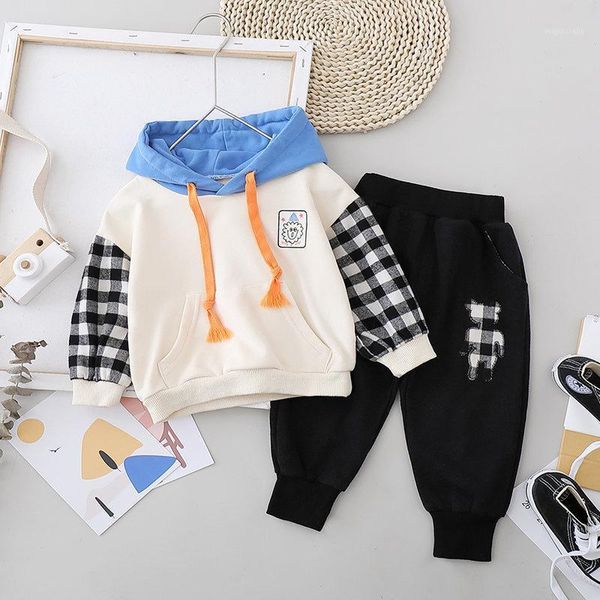 

clothing sets autumn children fashion clothes boys girls plaid hoodies pants 2pcs/set spring kids long sleeve suit baby casual sportswear1, White