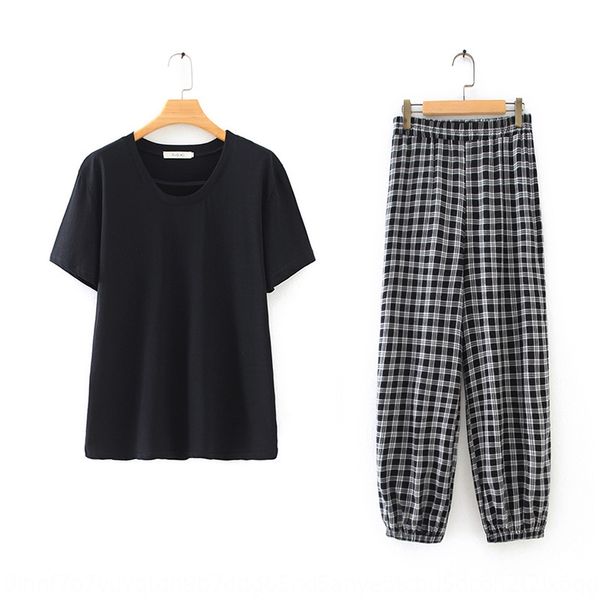 

2020 новый корейский свободный сплошной цвет короткий рукав проверил девять точек футболку с фонарем брюки хлопок футболка хлопок t-shirtrad, Gray