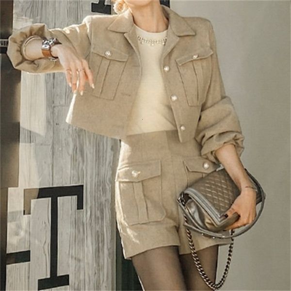 

high-end 2021 pearl new cardigan wool waist high women's straight shorts 71ln, Black;white