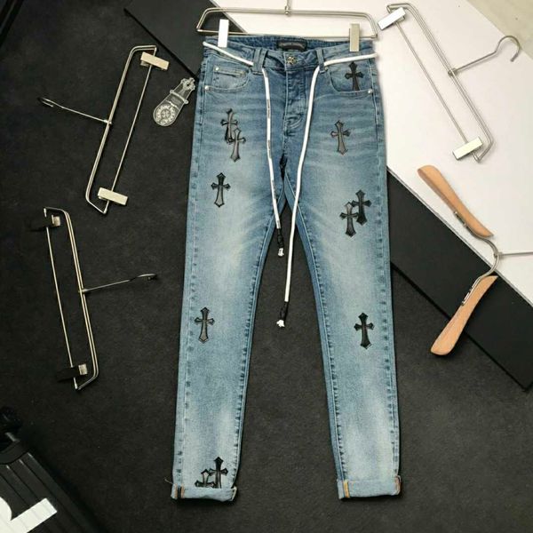 

chrome new cross locomotive men's slim feet jeans ch heart personality european and american jeans men, Blue
