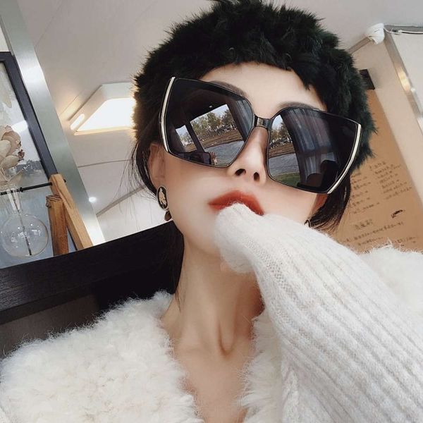 

large frame irregular black polarized korean sunglasses female big face net red personality versatile anti ultraviolet sunglasses fashion, White;black