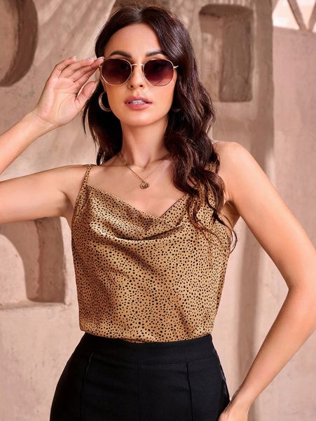 

dalmatian print cowl neck cami 27tn#, White