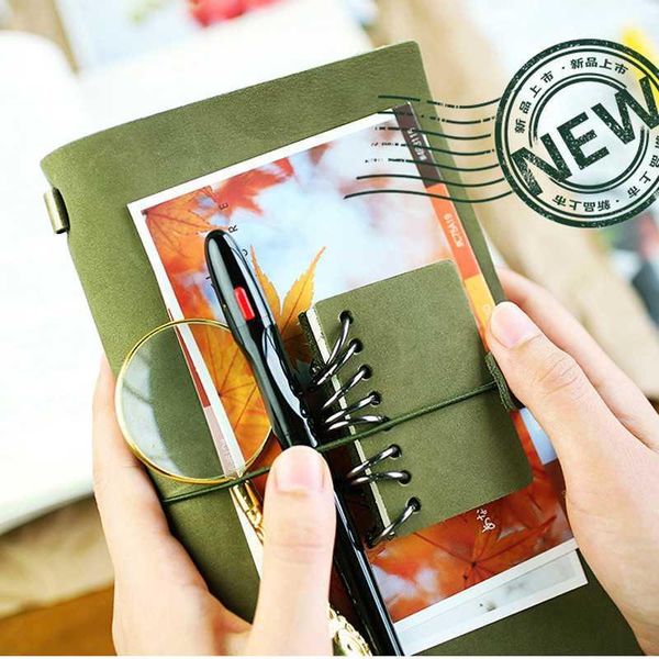 

notepads 2021 vintage retro mini general leather office school spiral journal planner and notebook,fine portable traveler notebook1, Purple;pink