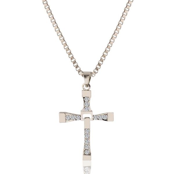 

Crystal Cross Chain Silver Plated Pendant Short Necklace N36, Golden;silver
