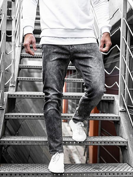 

men bleach wash tapered jeans c1wz#, Blue