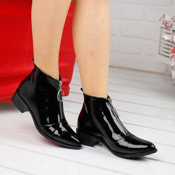 

boots ayakland 622 daily zipper lady japanned leather boat shoes, Black