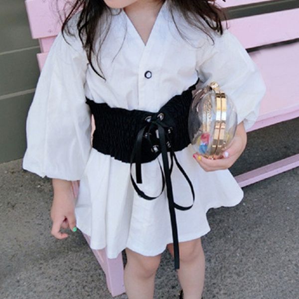 

spring autumn baby blouse dress girls shirt dress kids dress children streetwear fashion clothes waistband girls casual costume y200704, White;black