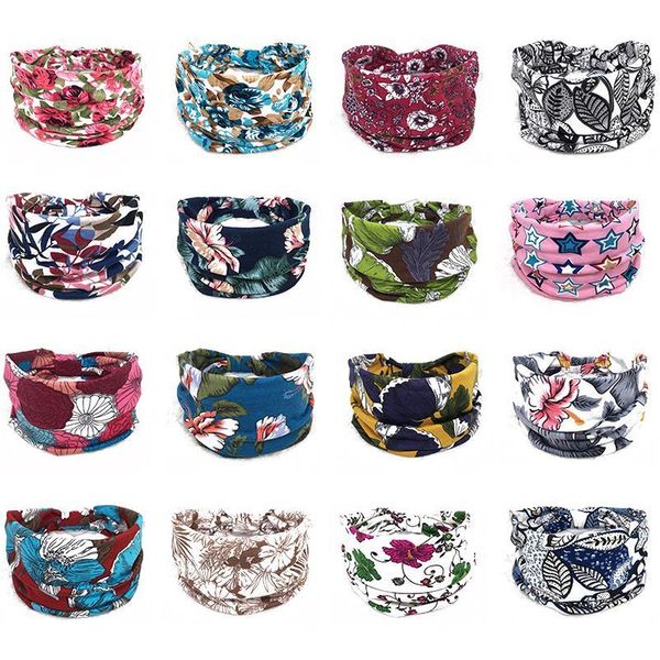 

bohe style women wide headband cotton stretch print hair bands for women sports yoga knotted headwrap turban bandage jllrhi