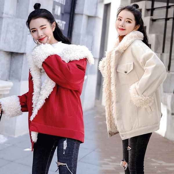 

women pink denim coat winter girl parka long sleeve sweet cute ladies loose warm female oversized jacket, Black