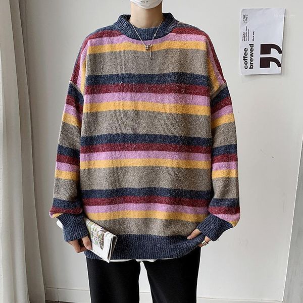 

men's sweaters colorful striped sweater men korean style knitwear students autumn boy sweaters1, White;black