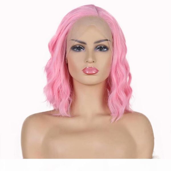 

charisma pink wavy bob wig synthetic lace front wigs for women side part cosplay lolita wig glueless heat fiber hair daily wear, Black