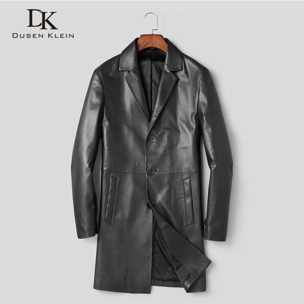 

men's genuine leather jacket cow leather suit coat long new designer x88002, Black