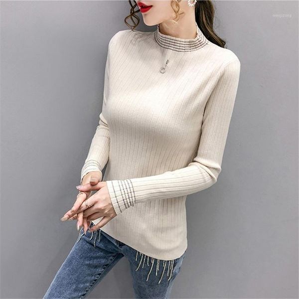 

autumn winter half turtleneck knitted pullovers sweaters shirt casual long sleeve solid korean slim-fit tight knit sweater, White;black