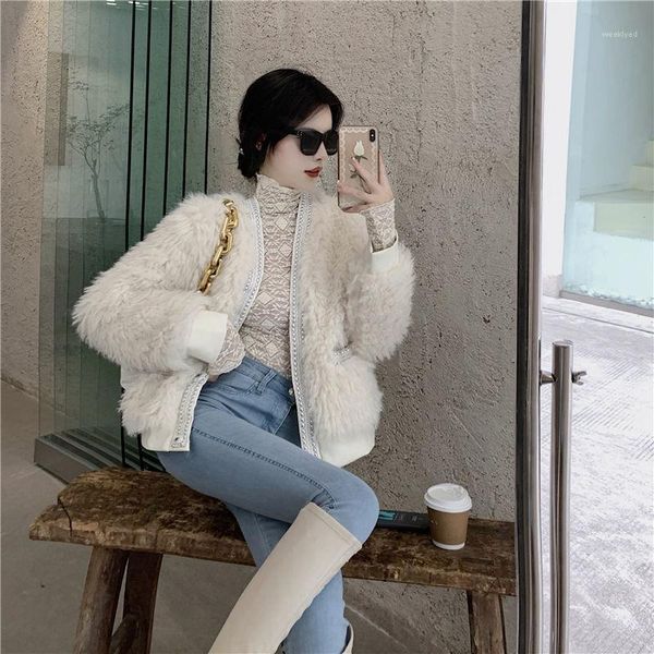 

women 2021 autumn winter faux fur thick coat warm soft loose fur short jacket female outerwear plush ladies casual overcoat c2031, Black