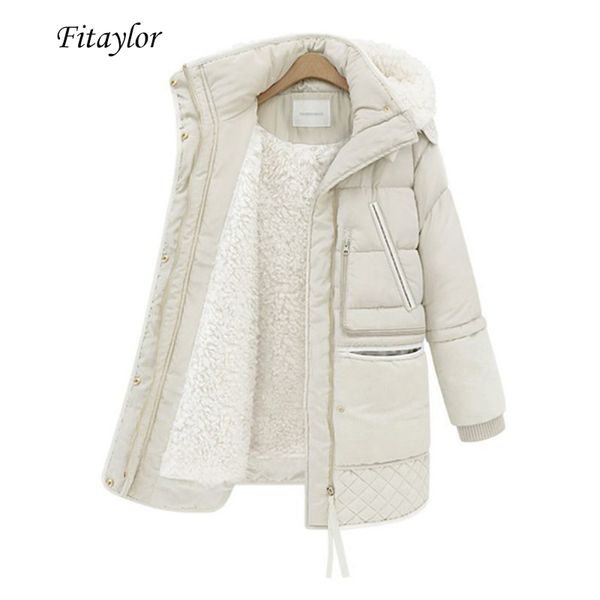 

fitaylor winter women's jackets plus size cotton coat padded medium long slim hooded parkas female warm snow casual outerwear 1014, Black