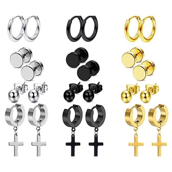 

dangle & chandelier 12 pairs/set stainless steel piercing earrings ear studs drop pendant women men decorations jewelry, Silver