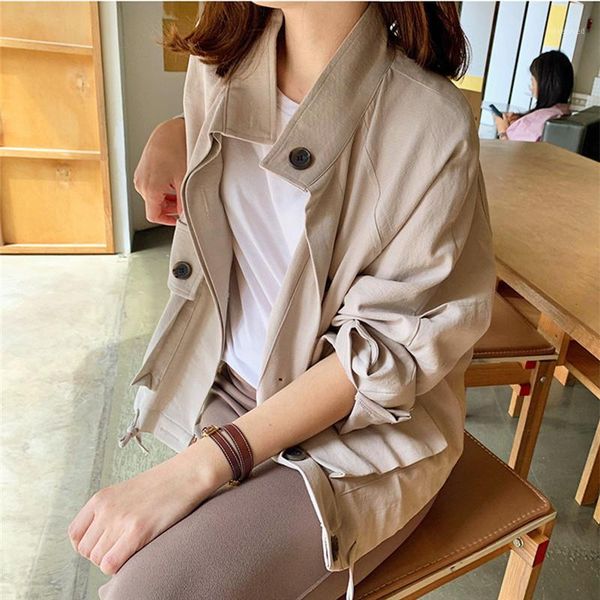 

korean style tooling pocket stand collar jacket coat 2020 autumn new solid slim casual loose long sleeve jacket coat female1, Black;brown