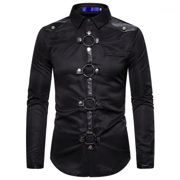 

vintage shirt men punk steam business leisure retro shirts male spring long-sleeved turn down collar camisas masculina1, White;black