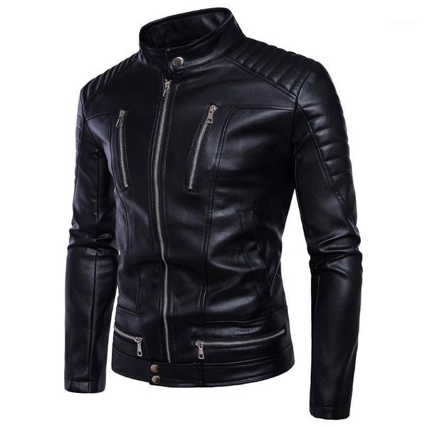 

men's autumn new men's locomotive multi-zip leather jackets warm casual jacket men clothes 2020 mens leather jacket motorcycle1, Black