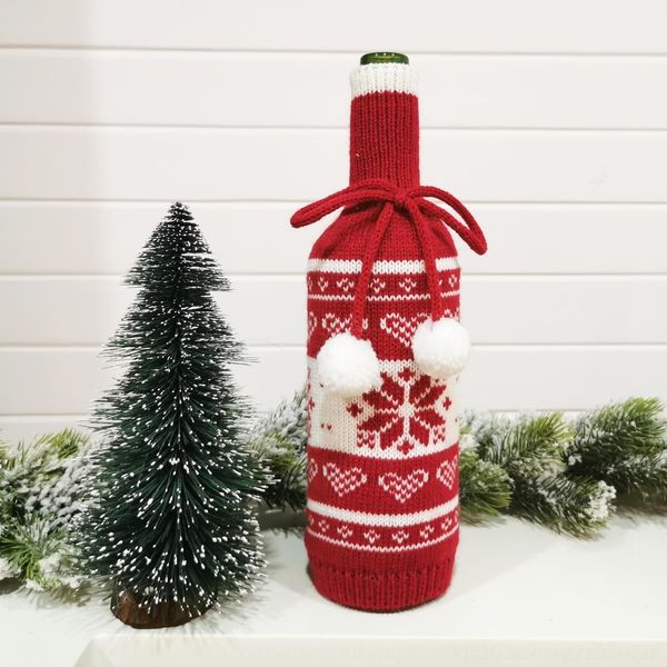 

dlisg 2020 christmas supplies christmas bottle snowflake wine bottle set creative sweater red wine set decorations knitted elk accessories a
