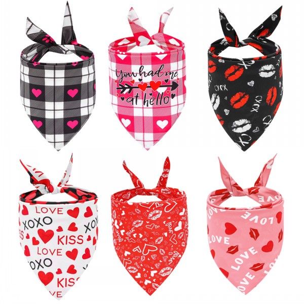 

valentine's day dog bandanas triangle heart love bibs scarf valentine adjustable neckerchief washable kerchief for cats pet kimter-c419, Black