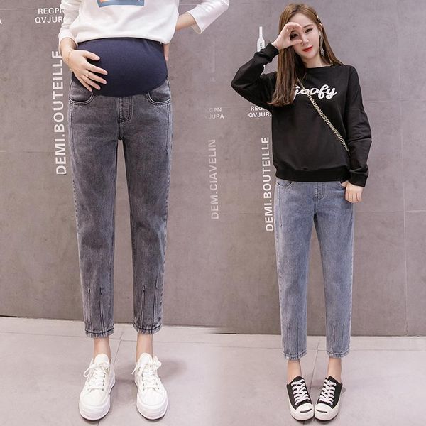 

1903# maternity pants spring autumn maternity jeans belly support pants support abdomen elastic waist trousers, White