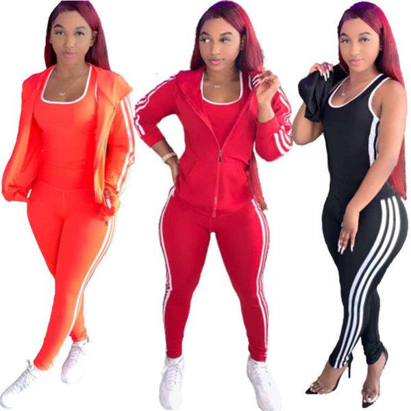 

winter 2020 new long autumn sleeve tight three piece women's sports suit, Gray