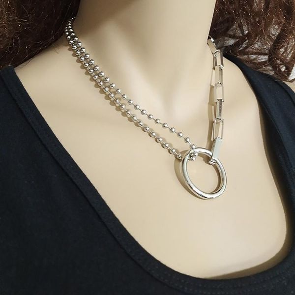 

women gold sliver plated hip hop multi-layer beads locket pendant necklace punk chain, Golden;silver