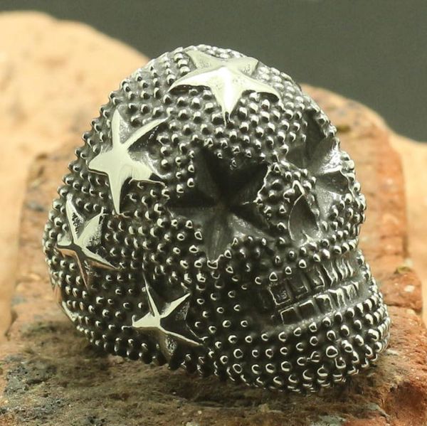 

cluster rings retail size 7 to 14 mens boys 316l stainless steel cool punk gothic star skull est ring, Golden;silver